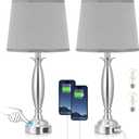 Bedroom Lamps for Nightstand, 3 Way Dimmable Silver Bedside Lamps with USB