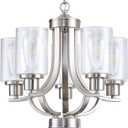 5-Light Dining Room Chandelier, Modern Small Chandeliers Farmhouse High Ceiling Pendant Light Fixtures for Living Room, Kitchen, Foyer, Bedroom (Brushed Nickel)