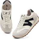 somiliss Wide Toe Sneakers for Women Breathable Fabric Leather Suede Upper Non-Slip PU TPR Outsole Walking Shoes Tennis Running Fashion Sneakers (6.5 Wide, Black)