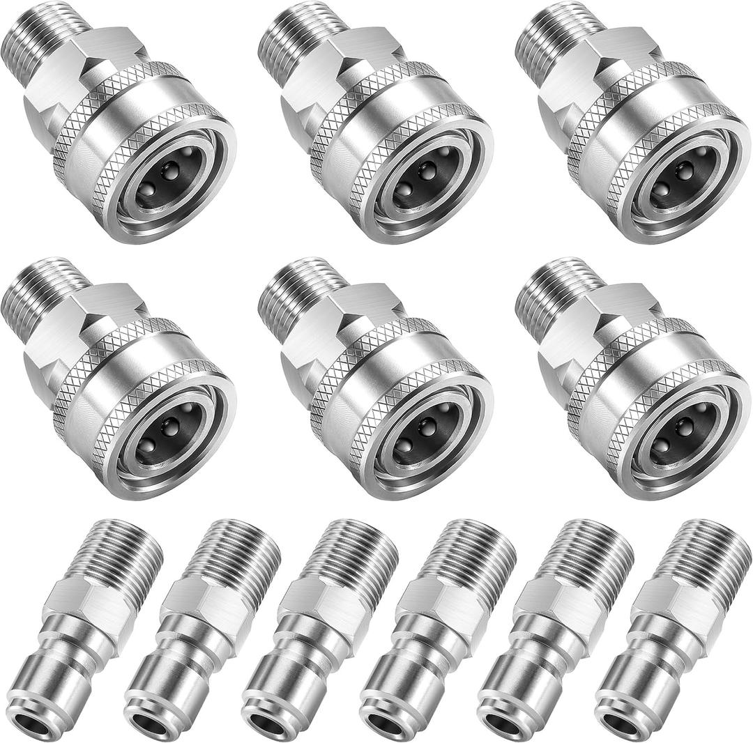 RIDGE WASHER 3/8" Pressure Washer Quick Connect Kit, Stainless Steel Power Washer Adapter Fittings, Male NPT Thread, 12 Pcs, 5000 PSI