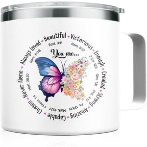 SANDJEST Inspirational Gifts for Women Christian Gift for Friends Sister Mom You Are Beautiful Faith Bible Tumbler 14oz Insulated Coffee Mug with Handle Religious Gift for Birthday Christmas (Grandpa)