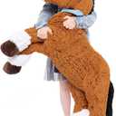 Tezituor 4 Feet Darkbrown Horse Stuffed Animals, 47Inches Realistic Stuffed Pony Plush Toys for Ridding, Hugging Soft Horse Plush Body Pillow Christmas Birthday Gift for Boys Girls