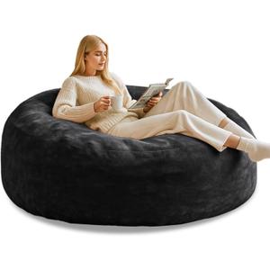 6FT,Oversized Bean Bag Chairs for Adults, Giant beanbag with Filler Included Fluffy Memory Foam, Soft and Comfy Corduroy Fabric, Gaming Chairs Suitable for Living Room and Bedroom (Black, 6 Foot)