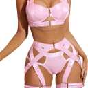 Avidlove Lingerie Set for Women Sexy Strappy Lingerie Underwire Push Up Bra Garter Set Lingerie with Chain (XX-Large, Pink)