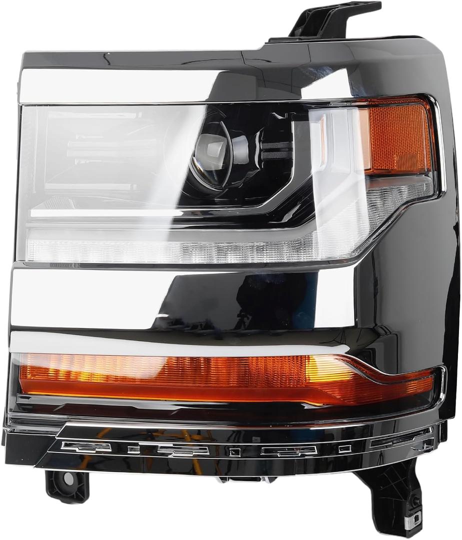 Dasbecan HID/Xenon Headlight Compatible with Chevy Silverado 1500 2016-2018/Chevy Silverado 1500 LD 2019 Left Driver Side Headlamp Chrome Housing Replaces# 84181562 84181563 W/o bulbs