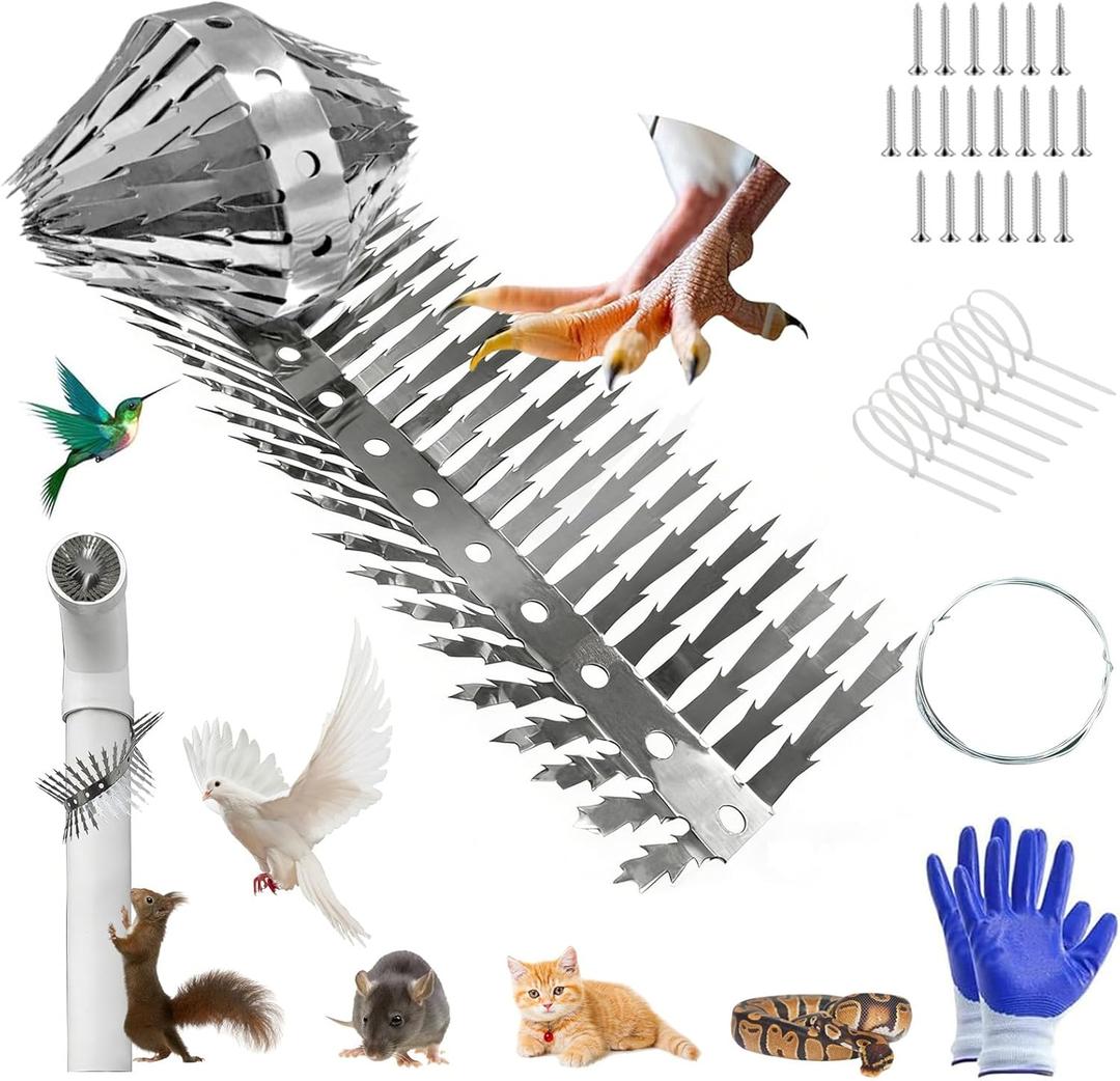 Bird Spikes 360Bend 100cm Anti Climb Spikes Squirrel Deterrent for Outside to Keep Birds Pigeon Racoon Squirrel Cat Away from Porch Baffle Feeder Yard Patio Garden, Fence Spikes with Accessories