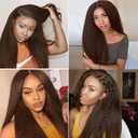 Chocolate Brown Human Hair Bundles Kinky Straight 10 12 14 Inch Yaki Wave Color 4 Bundles Huam Hair Extension Dark Brown Unprocessed Brazilian Virgin Double Weft 300G Total