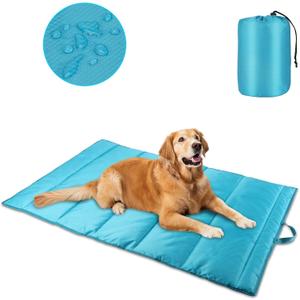 BWOGUE Large Outdoor Dog Bed, Portable Waterproof Camping Mat, Washable Travel Mat with Carry Bag for Medium and Large Dogs, 47"X27" (Blue)