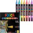 uni Posca 5M Medium Pastel Markers with Reversible Tips, Set of 7, Kids Art Supplies For Gifts, Decorations, Fabric, Metal, Glass, Wood and Canvas (1 Count (Pack of 7))