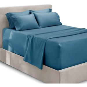 Hearth & Harbor Extra Deep Pocket Queen Sheets Sets - Fits Mattress 18-24 Inches Deep - Extra Deep Pocket Sheets - 6 Piece Queen Size - Blue Heaven