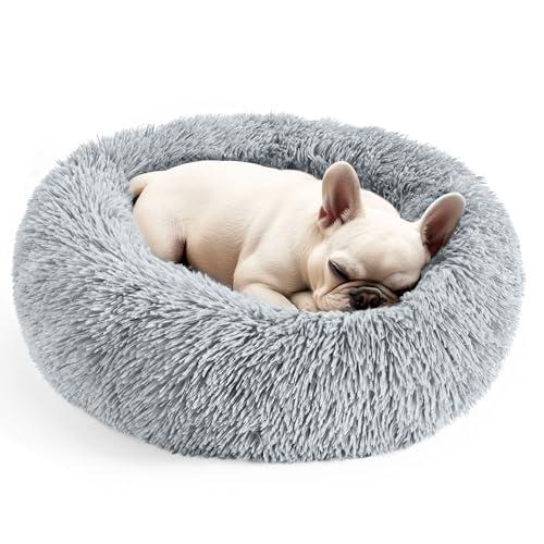 Hoewina Dog & Cat Bed for Indoor Cats, 20in Calming Donut Bed for Puppy and Kitten, Washable Round Fluffy Pet Bed for Small Medium Dogs and Cats (Light Grey)