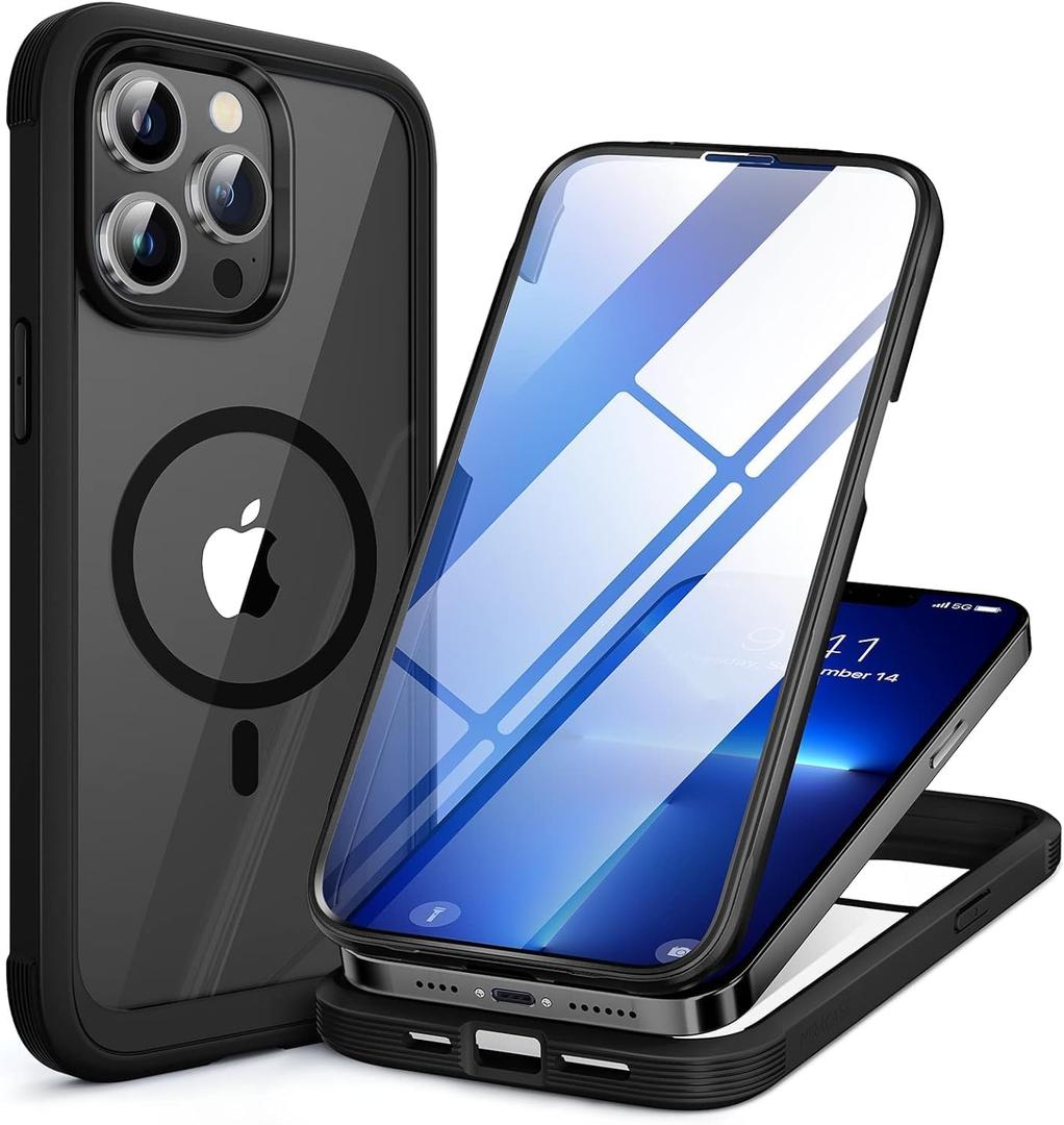 Miracase Magnetic Case for iPhone 13 Pro 6.1 Inch,with MagSafe,Built in Screen Protector,Full Body Protective(Black)