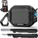 for AirPods Pro 3 Case IP68 Waterproof with Safety Lock & Phone Stand, Rugged Tough Hard Shell Case for AirPods Pro 3rd Gen 2025 Cover with Cleaner & Keychain for Men Women, Powerful Drop Protection (Black)