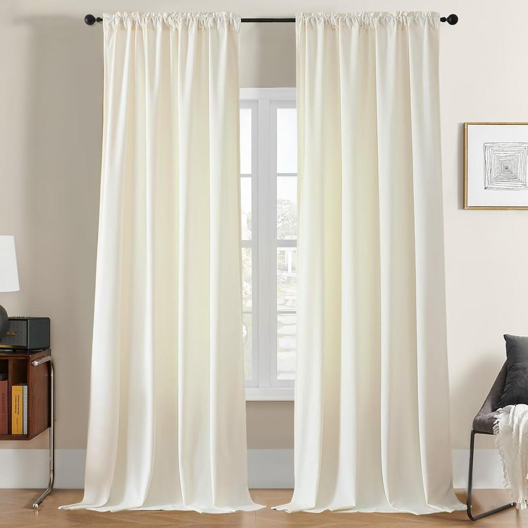 Joydeco White Velvet Curtains 96 inch Length 2 Panels, Luxury Blackout Rod Pocket Thermal Insulated Window Curtains, Super Soft Room Darkening Drapes for Living Dining Room Bedroom,W52 x L96 inches