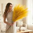 Gold Pampas Grass Decor Living Room Holiday Decor, Home Accent Decor, Gold Feathers Floral Picks, Faux Pampas Grass Tall Large Fluffy, 3 Stems x 115cm/45in