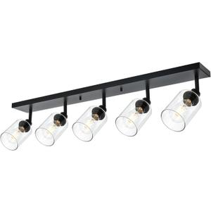 VINLUZ 5 Light Black Bathroom Spotlight Fixture with Rotatable Light Head Indoor Vanity Lighting with Clear Glass Shade Metal Ceiling Mount Fixture