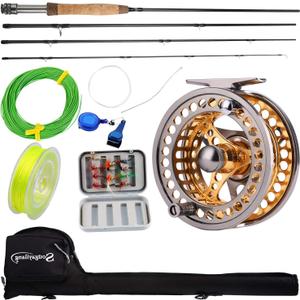 Sougayilang Fly Fishing Rod Reel Combos with Lightweight Portable Fly Rod and CNC-machined Aluminum Alloy Fly Reel,Fly Fishing Complete Starter Package (Fly Fishing Full Kit 5-6#)