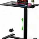 Mobile Small Standing Desk with Hidden Wheels, Pneumatic Laptop Desk, Rolling Computer Cart Movable, Portable Rolling Computer Sit Stand Side Table for Couch, Home, Office, Black