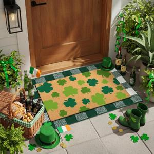 Duraaamo 2 Pcs St Patrick's Day Door Mat Green Irish Shamrock Doormat Non Slip Lucky Clover Entrance Door Rugs Outdoor Mat Floor Mats Welcome Doormats for Front Porch Entryway Decor