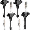 Ignition Coil Pack and Iridium Spark Plug Compatible with Nissan Altima Rogue Sentra Cube Versa NV200 1.6L 1.8L 2.0L 2.5L 2007-2019 Replaces UF549 C1696 5C1753 E1049 Set Of 4