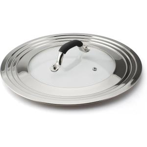 Stainless Steel Universal Lid for Pans Pots Fits 8.25 9 10 11 12 Inch Cast Iron Skillets Frying Pans Woks - Design with Heat Resistant Handle and Vent Hole - Black Handle