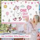 2 x One Silly Goose Birthday Backdrop Banner Decor Girl, 3 x 5Ft Silly Goose Pink Bow First Birthday Decorations for Girl Photo Props