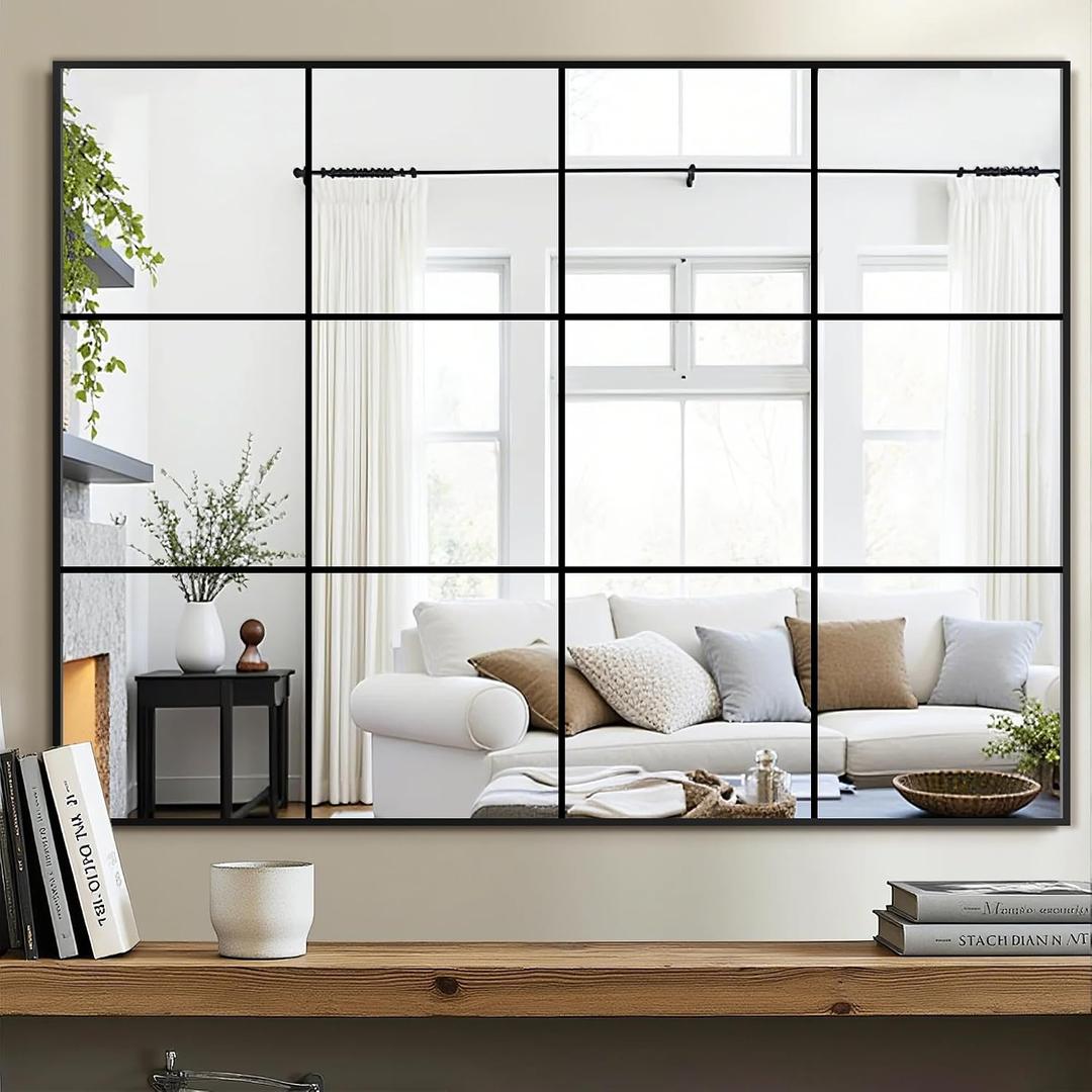 Delma Wall Mirror, 40"X30" Window Pane for Living Room Decor, Decorative Wall Art, Large Wall for Bedroom, Hallway, Living Room