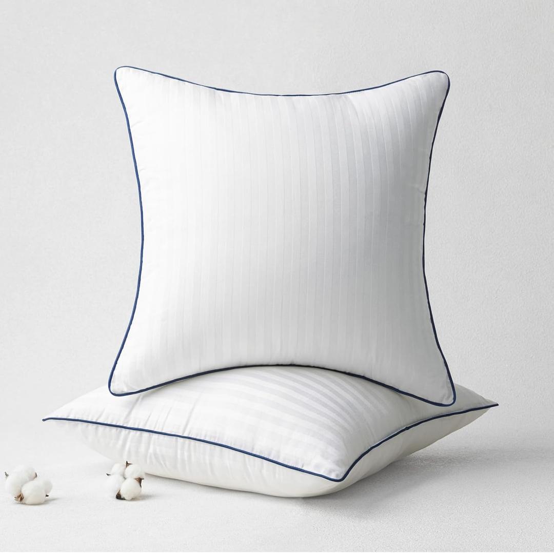 Phantoscope 20x20 Pillow Insert Set of 2 - Striped Throw Pillow Insert with 100% Cotton Cover - Soft Decorative Throw Pillows with Piping Square Cushion Form Filler for Sofa, Couch, Bed (White)