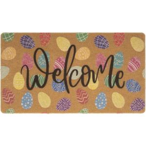 Easter Coir Doormat Spring Welcome Mat - Colorful Easter Eggs Front Door Mat Indoor Outdoor Entrance Decor 17 X 29 Inch