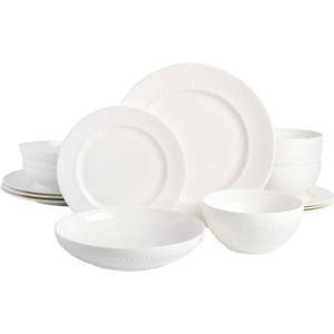 Gibson Elite Matisse 16-Piece Double Bowl Dinnerware Set  Service for 4, Taupe Stoneware Plates and Bowls
