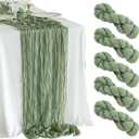 5 Pack Sage Green Table Runner 10ft Boho Gauze Fabric Cheesecloth Table Runner 35 x 120 Inch Rustic Sheer Runner for Wedding Centerpiece Decor Baby Shower Party Table Decorations