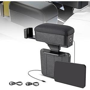 Sporacingrts Universal Car Armrest Storage Box with Cup Holder, USB & Type-C Charging Ports, Adjustable Forearm Wrist Support, Center Console Organizer for Most Vehicles