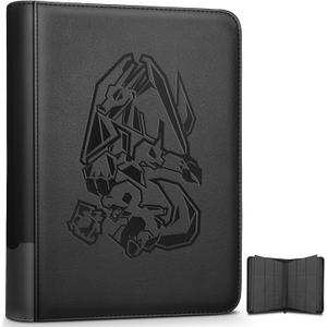 9 Pocket Card Binder, 360 Cards Trading Cards Games Collection Holder with Customizable Label Slot and Side-Loading Sleeves, Premium Gift for Card Collectors (Black)
