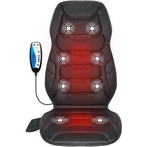 COMFIER Back Massager with Heat, Vibration Massage Seat Cushion with 8 Massage Nodes & 5 Modes, Adjustable Chair Massager Pad for Home Office, Heated Chair Pad,Gifts for Him Her (Jet Black)