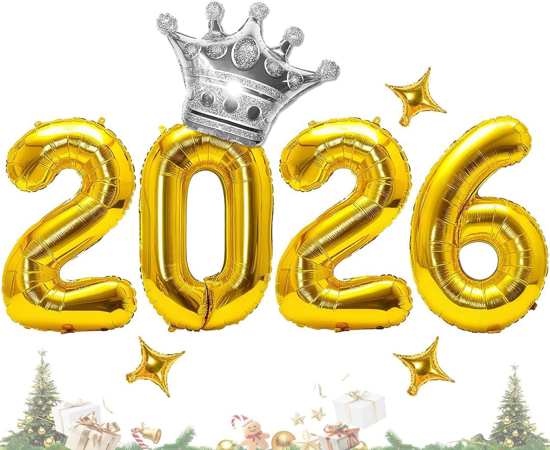 42inch 2026 Balloon Numbers - Gold Foil 2026 Balloons with Star Crown Balloons for New Year Party Decorations 2026, Happy New Year Decoration, 2026 NYE Decorations New Years Eve Party Supplies