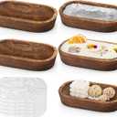 5 Pack Wooden Dough Bowls, Dough Bowls for Candle with Fire-resistant Coating, Rustic Paulownia Wood Bowl, Kitchen Table Home Bathrooms Farmhouse Decoration (9.5 x 5.5 x 1.6 Inch, Brown) (5)