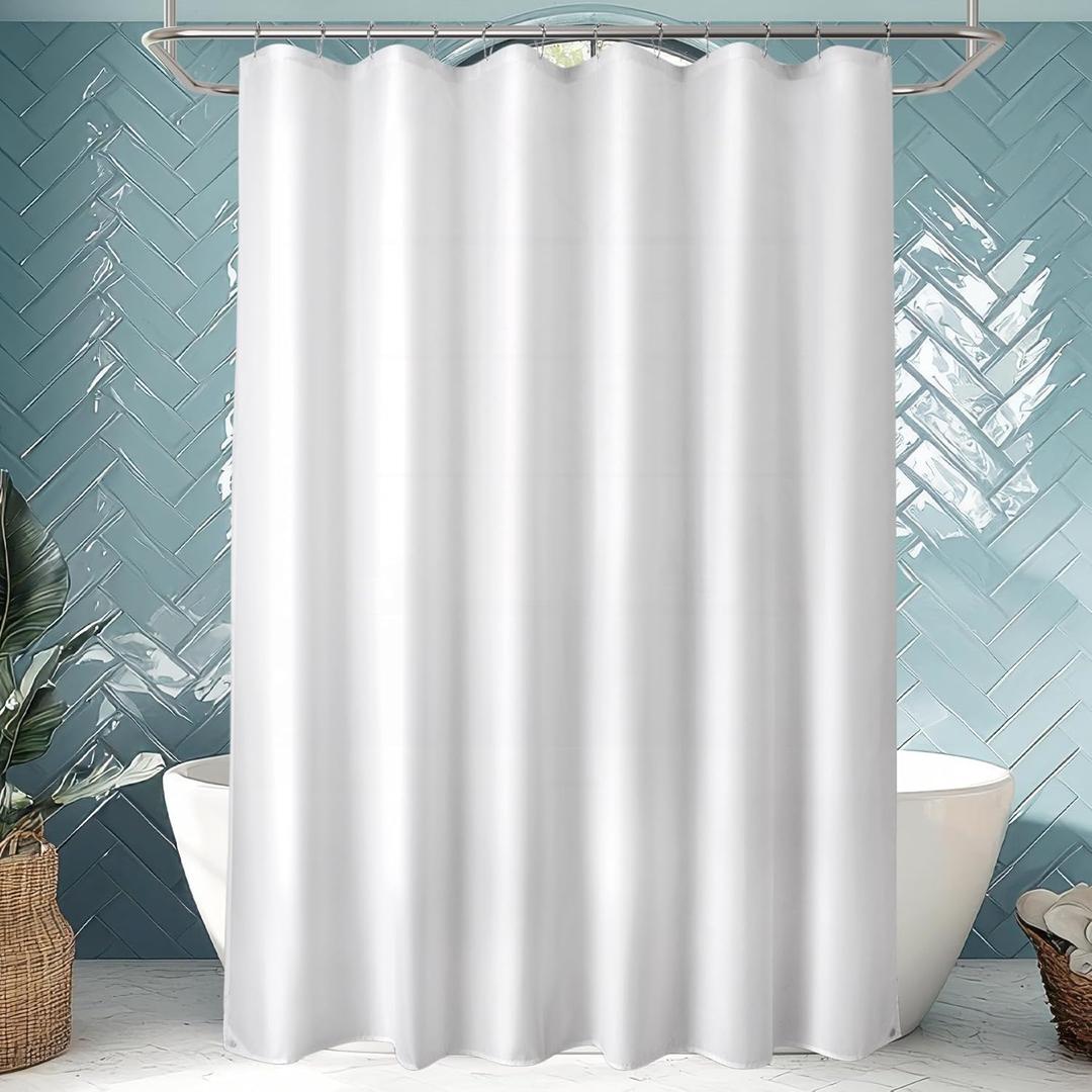 Titanker Long Shower Curtain Liner Washable, 72x80 Inches, White Shower Liner Fabric with 2 Magnets, Polyester Long Bathroom Shower Curtain Liner Waterproof Soft Lightweight, White