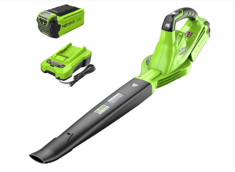Greenworks 40V Leaf Blower/Sweeper, 150 MPH / 135 CFM, Lightweight, Quiet, with 2.0 Ah Battery and Charger, Perfect for Residential Lawn Care, Leaf Blowing Debris, Dust, Light Snow, and More