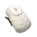 7AM Infant Car Seat Cover - Winter Puffy Cover with Center Zipper for Baby Boys & Girls, Lightweight, Windproof & Water-Repllent Outer Shell, Universal Fit for Infant Car Seat | (0-12M) (White Fur & Beige Heather)