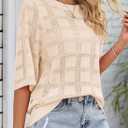 Dokotoo Women's Casual Short Sleeve Loose Tunic Tops Lightweight Crochet Knit Summer Sweaters Blouses