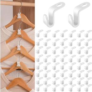 100PCS Hanger Hooks, Clothes Connector Hooks Space Saving Cascading Hangers White Closet Organizer Hanger Clips for Plastic Hangers