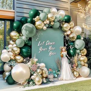 Emerald Green Gold Balloon Arch Kit Double Stuffed Dark Dusty Green Pearl White Sand Latex Balloon Garland for Birthday Wedding Graduation Anniversary Party Decoration