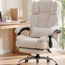 GTPLAYER Big and Tall Office Chair with Pocket Spring Cushion & Ergonomic Lumbar Support for Lower Back Pain Relief, High Back Computer Gaming Chair with Foot Rest, Comfy Teddy Fleece, White, Large