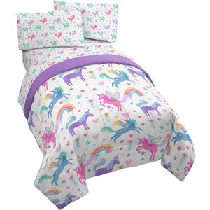 Jay Franco Unicorn Rainbow 4 Piece Twin Bed Set  Includes Comforter & Sheet Set  Super Soft Fade Resistant Microfiber