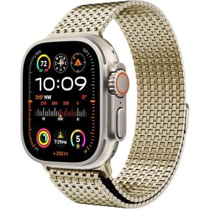LULULOOK Milanese Mesh Loop Compatible with Apple Watch Band 49/46/45/44/42/41/40/38mm for Men Women, Stainless Steel Magnetic Buckle Strap for iWatch Ultra 3/2 Ultra Series 11 10 9 8 7 6 SE 5 4 3 (Light Gold)