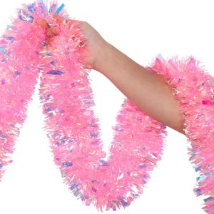 50Ft Pink Christmas Garland Decorations,Valentines Day Tinsel Stems Non-Lit Soft Twist Garland Decor for Tree Stairs Railing Front Door Mantle Fireplace Indoor Outdoor Holiday Home