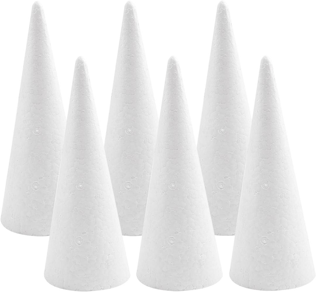 Crafjie Foam Cones for DIY Arts and Crafts (4.1 x 13.6 in, 6 Pack), White Polystyrene Christmas Tree Foam Cones Craft Supplies, for DIY Home Craft Project, Christmas Tree, Table Centerpiece