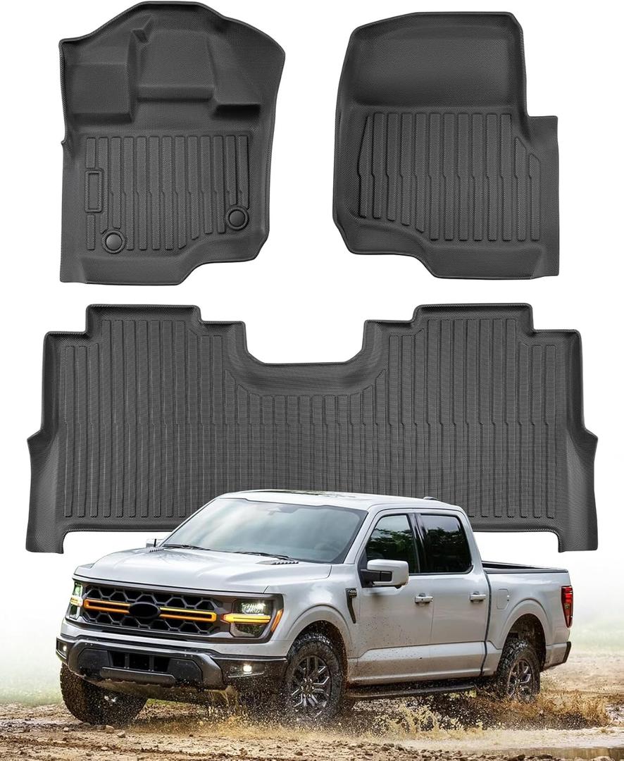 Floor Mats for Ford F150 SuperCrew Cab 2015-2024 2025/for Lightning 2022-2025 (Only for Front Bucket Seat w/Under Seat Storage Box),All Weather Floor Liners for F-150 Waterproof Anti-Slip Accessories
