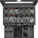 ProCase Watch Box for Men, Jewelry Organizer Box with Drawer, Display Storage Case with Glass Lid -Black, 12 Slot