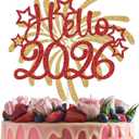 Hello 2026 Cake Topper, Welcome 2026 Cake Decorations for Cheers to 2026, Happy New Year Night Theme Winter Festive Holidays Party Supplies, Gold Glitter